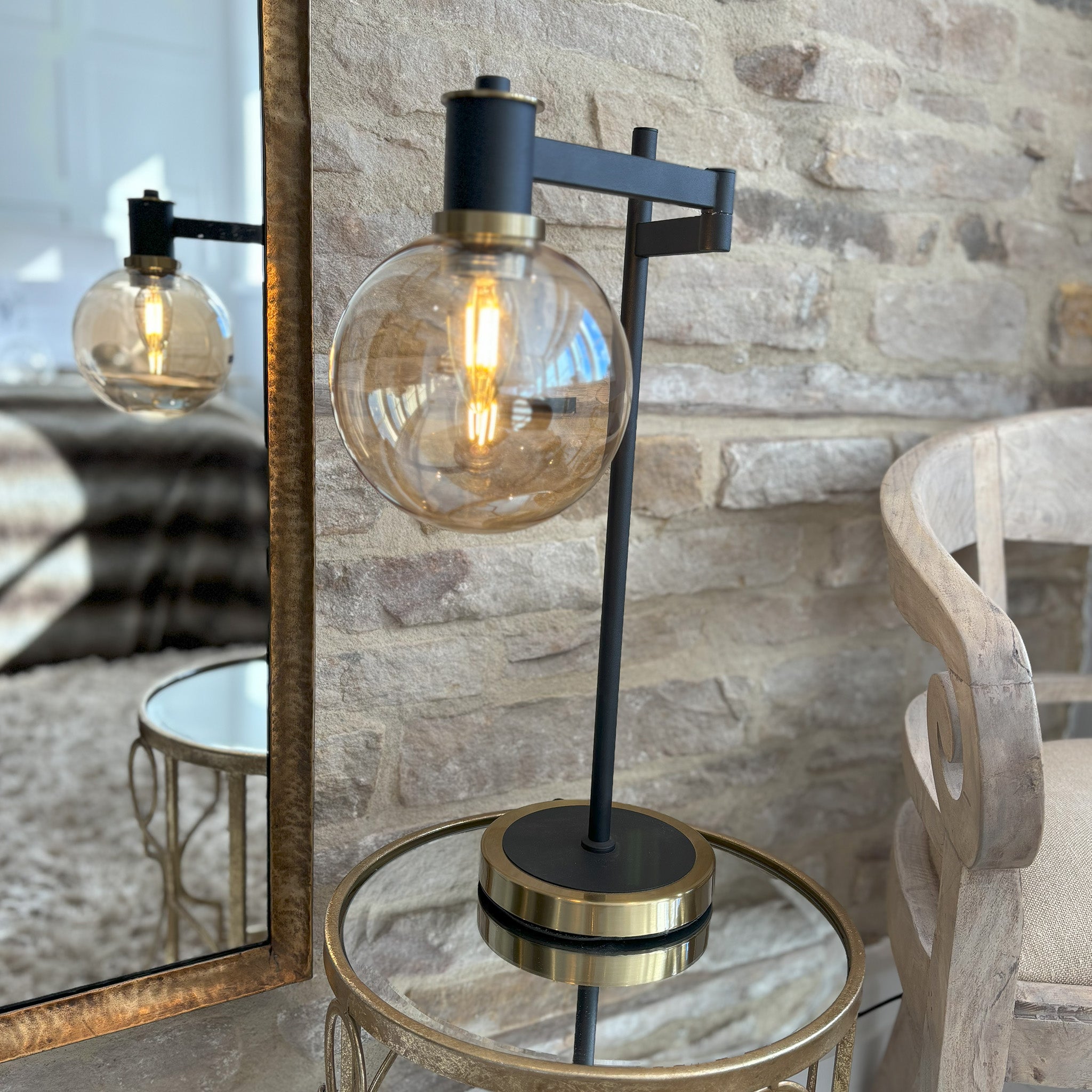 Adjustable Swing Arm Table Lamp with Glass Shade